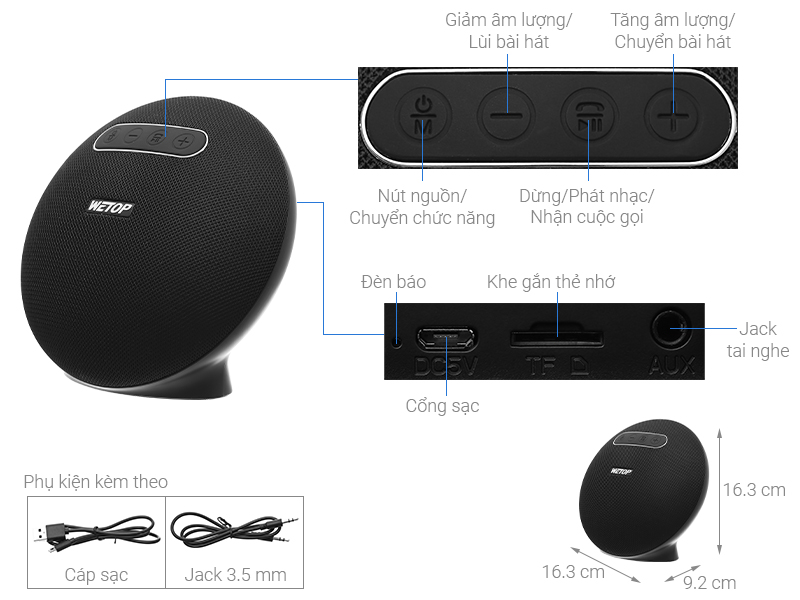 Loa Bluetooth Wetop A3 Đen