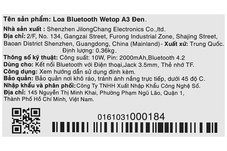 Loa Bluetooth Wetop A3 Đen Màu Đen