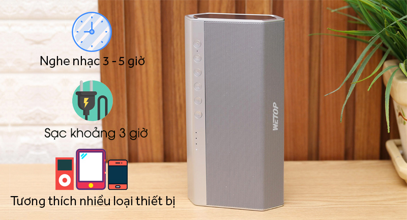 Loa Bluetooth Wetop H8008 - thời gian nghe nhạc