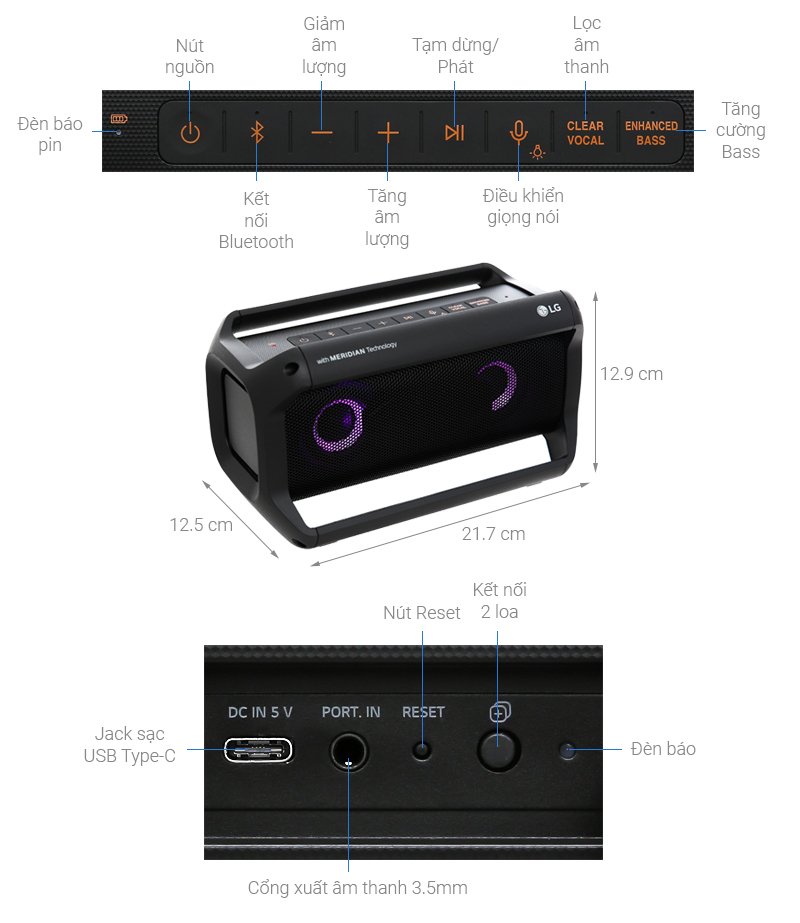 Thông sá» kỹ thuáºt Loa Bluetooth LG PK5