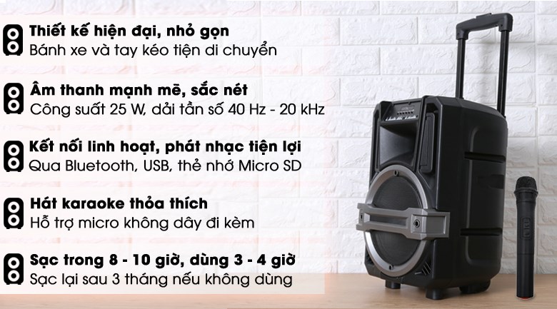 Loa Kéo Karaoke Enkor L0810K Đen 25W - Giá rẻ, chính hãng