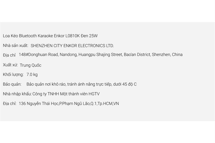 Loa Kéo Bluetooth Karaoke Enkor L0810K Đen 25W Màu Đen