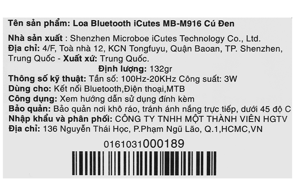 Loa Bluetooth iCutes MB-M916 Cú Đen