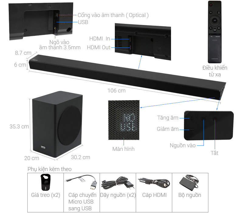 Thông số kỹ thuật Loa thanh soundbar Samsung 3.1 HW-R650 340W