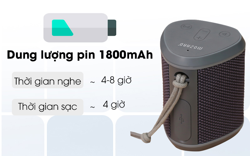 Loa Bluetooth Mozard Y550 Xám có dung lượng pin lớn