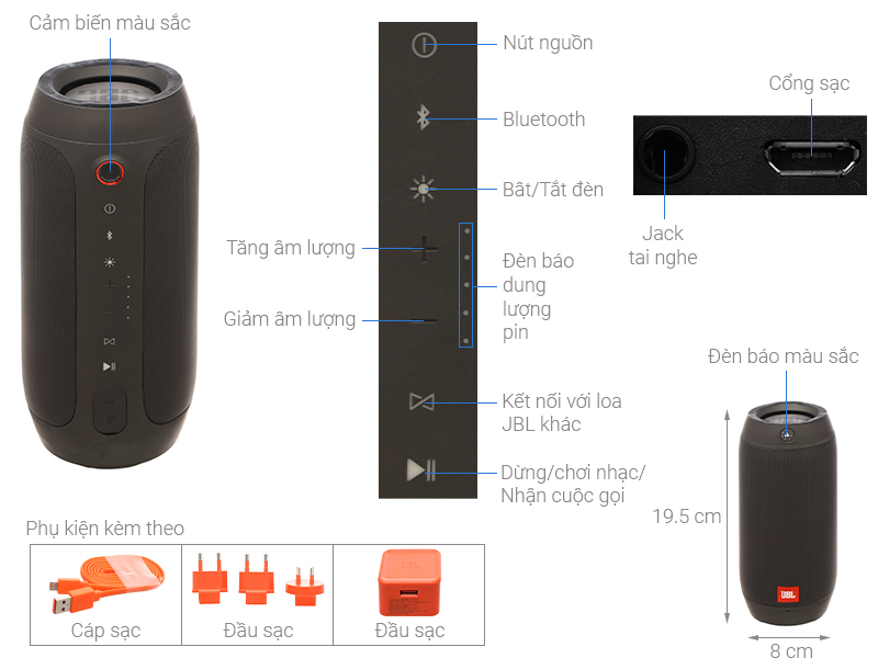 Loa Bluetooth JBL PULSE2BLKAS Đen
