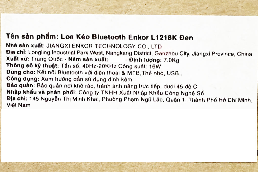 Loa Kéo Bluetooth Karaoke Enkor L1218K Đen 16W chính hãng