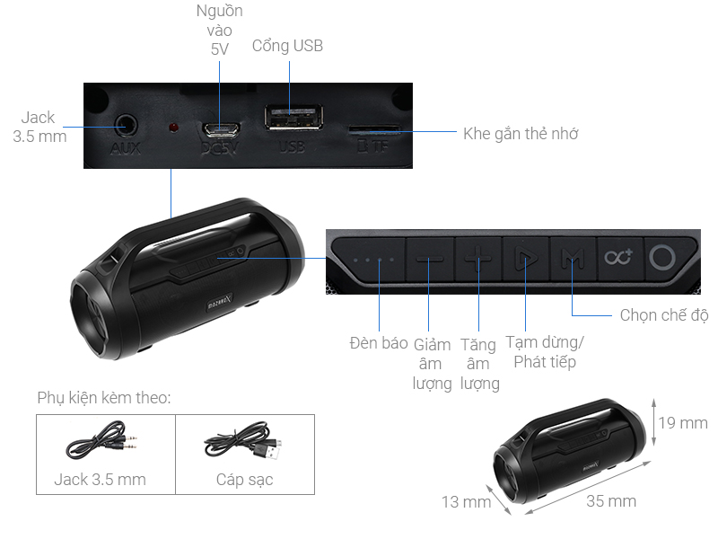 Loa Bluetooth MozardX BM01 Đen