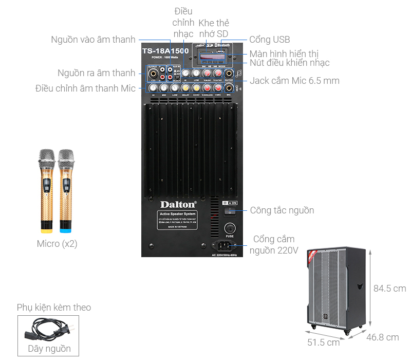 Loa điện karaoke Dalton TS - 18A1500 1200W