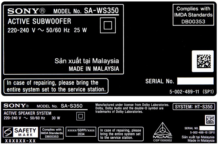 Bộ loa thanh Sony HT-S350 320W Màu Đen