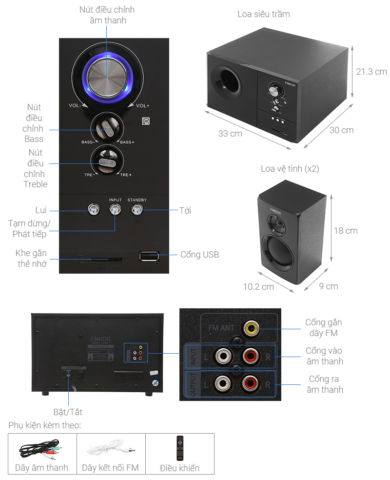 Loa vi tính Bluetooth Enkor S2880 Đen