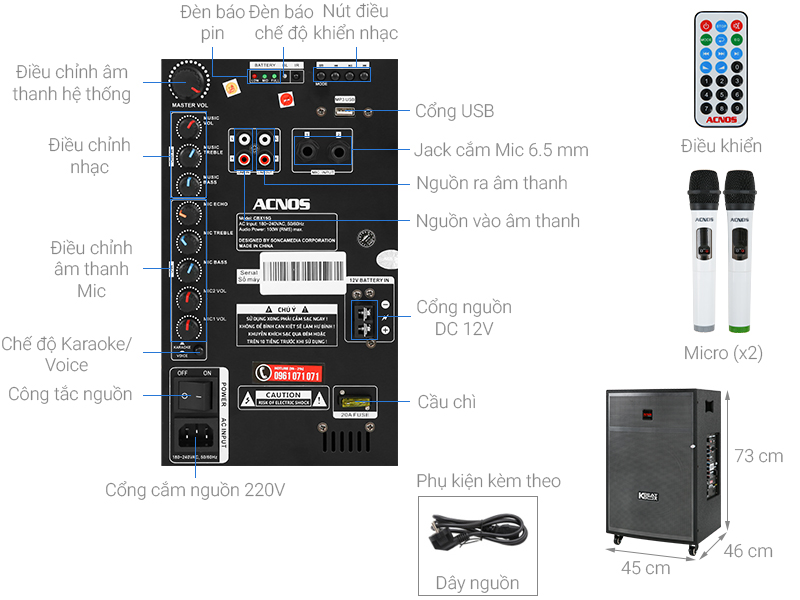 Loa Kéo Karaoke Acnos CBX15G