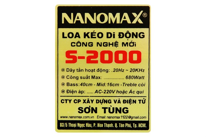 Loa kéo karaoke Nanomax S-2000 680W Màu Đen - Vàng