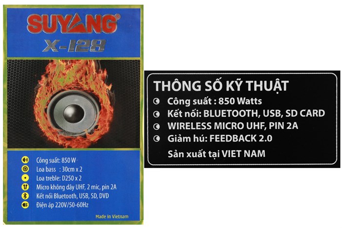 Loa điện karaoke SuYang X-128 850W Màu Đen - Vàng