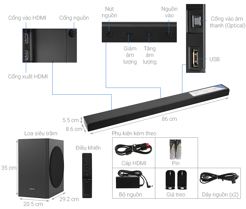 Thông số kỹ thuật Loa thanh Samsung HW-T550