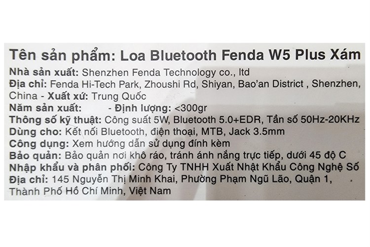Loa Bluetooth Fenda W5 Plus Màu Xám
