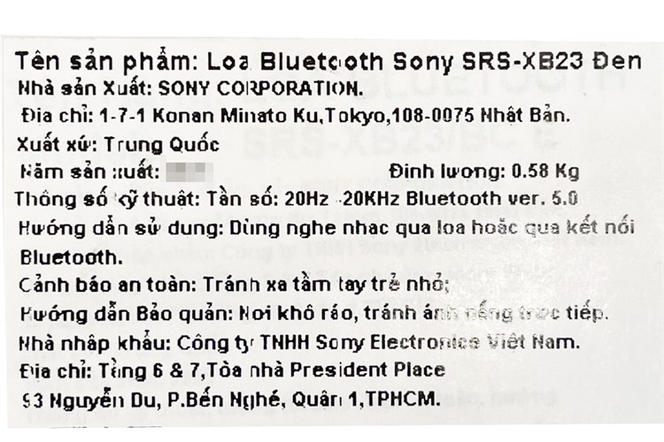 Loa Bluetooth Sony Extra Bass SRS-XB23 Màu Đen