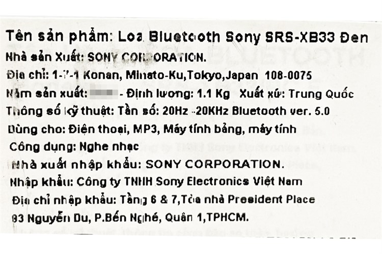 Loa Bluetooth Sony Extra Bass SRS-XB33 Màu Đen