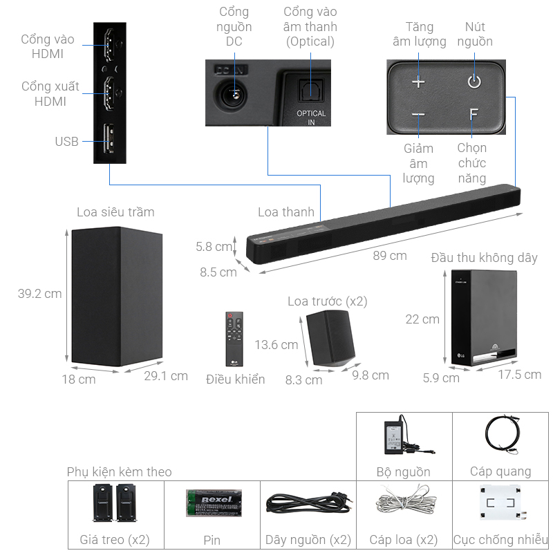 Thông số kỹ thuật Loa thanh soundbar LG 4.1 SN5R 520W