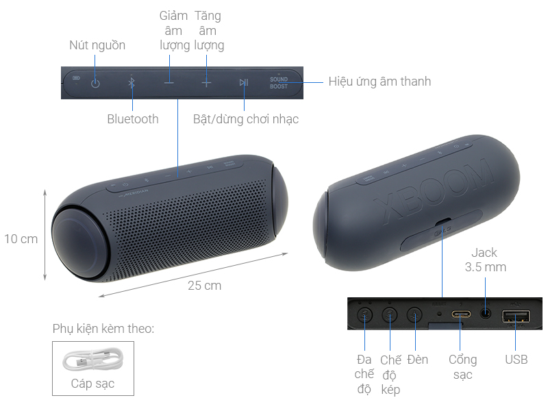Loa Bluetooth LG Xboom Go PL7 Xanh Đen