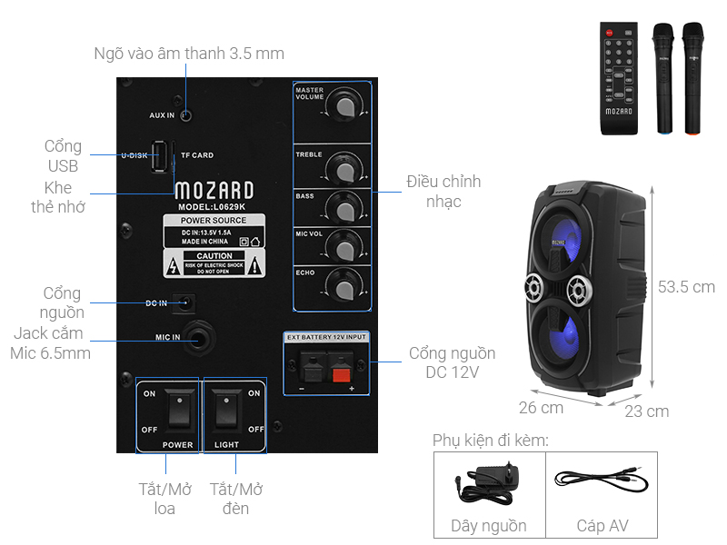 Loa Kéo Bluetooth Mozard L0629K Đen Xám
