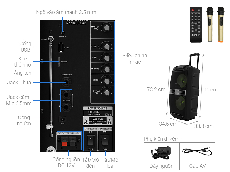 Loa kéo karaoke Mozard L1028K 50W