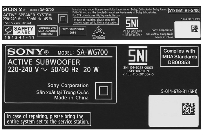 Bộ loa thanh Sony HT- G700 400W Màu Đen