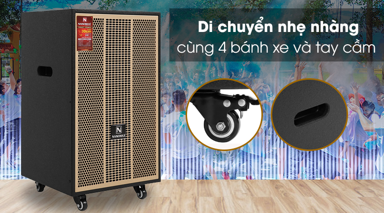 Loa kéo Karaoke Nanomax S-900 420W - Di chuyển nhẹ nhàng qua tay cầm và 4 bánh xe nhỏ bên dưới thân loa