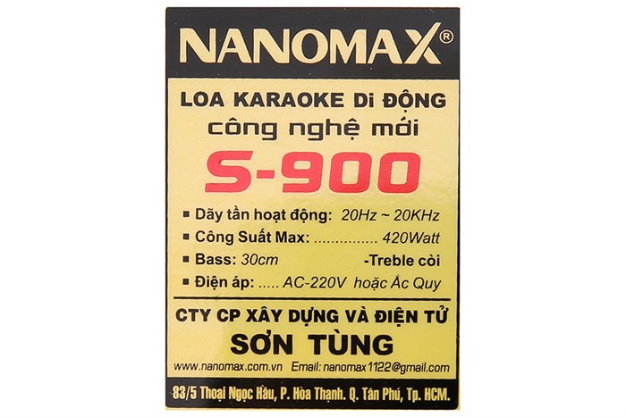 Loa kéo karaoke Nanomax S-900 420W Màu Đen - Vàng