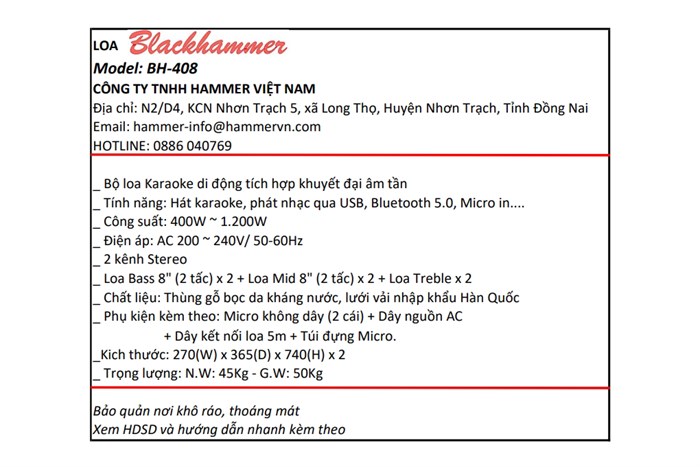 Cặp loa điện karaoke BlackHammer BH-408 400W Màu Đen - Vàng