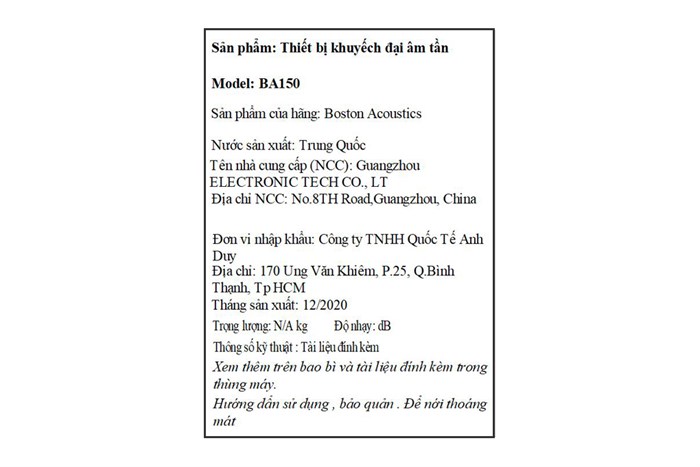 Amply Boston Acoustics BA150 300W Màu Đen