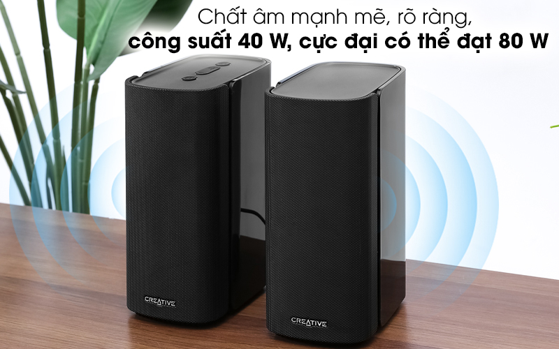 Loa vi tính Creative T100 Đen - Chất âm mạnh mẽ, rõ ràng, công suất 40 W, cực đại có thể đạt 80 W