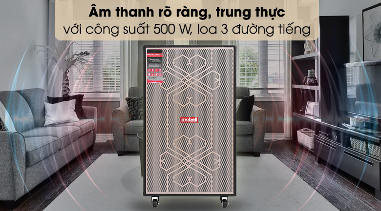 Loa kéo Karaoke Mobell MK-6080 500W - Chất âm sống động, vang dội, trung thực với loa 3 đường tiếng, công suất 500 W