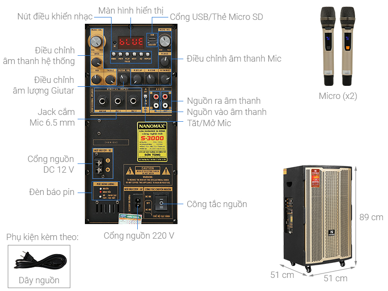 Loa kéo karaoke Nanomax S-3000 1200W
