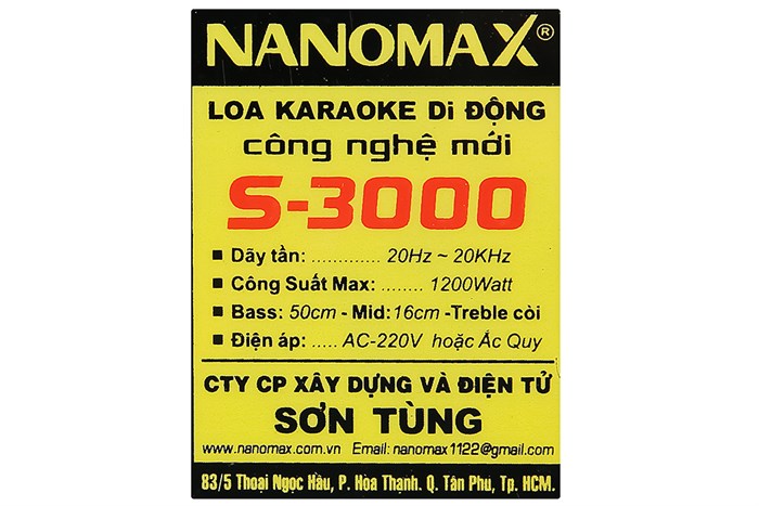 Loa kéo karaoke Nanomax S-3000 1200W Màu Đen - Vàng