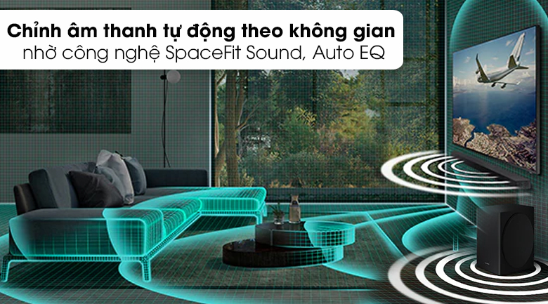 Loa thanh Samsung HW-Q950 - Âm thanh được hiệu chỉnh tự động theo không gian nhờ công nghệ SpaceFit Sound, Auto EQ