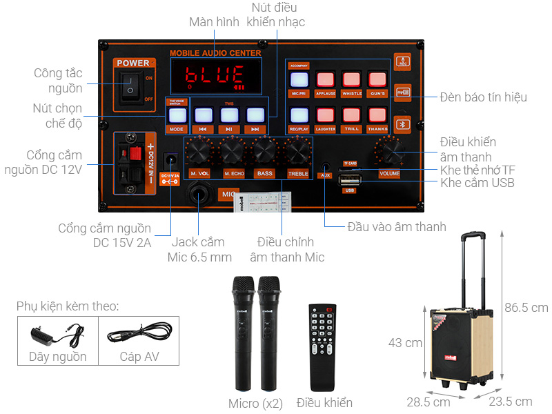 Loa kéo karaoke Mobell MK-2120C 30W