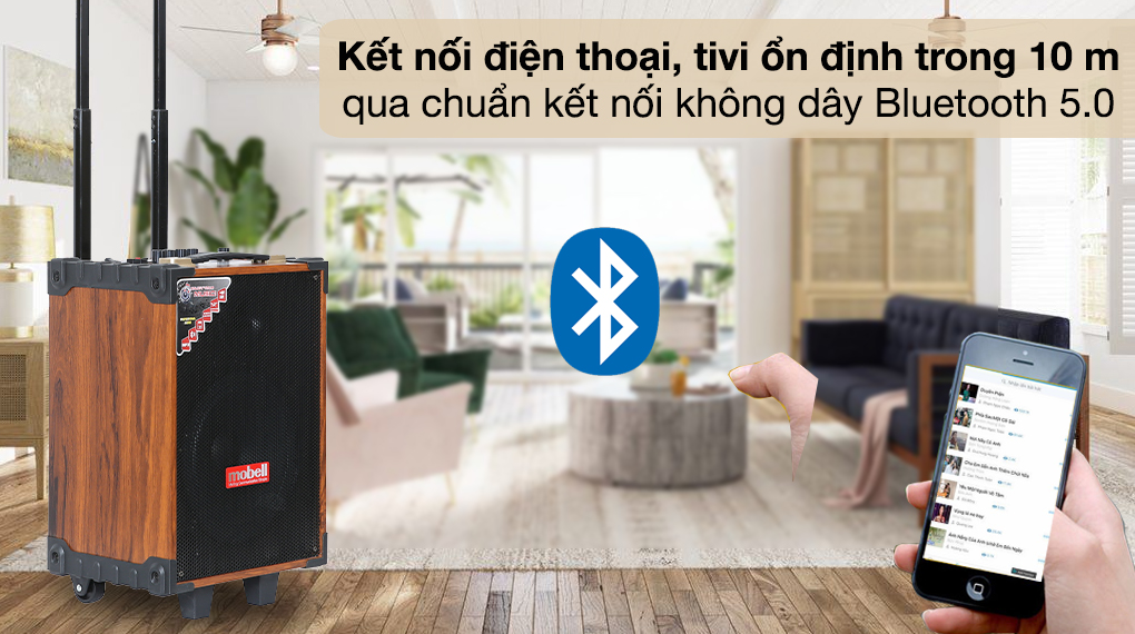 Loa kéo Mobell MK-2120C 30W - Kết nối không dây chuẩn Bluetooth 5.0 cho đường truyền mượt mà đến 10 m