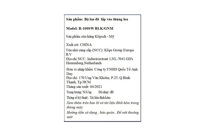 Loa siêu trầm Klipsch R-100SW 300W Màu Đen - nâu