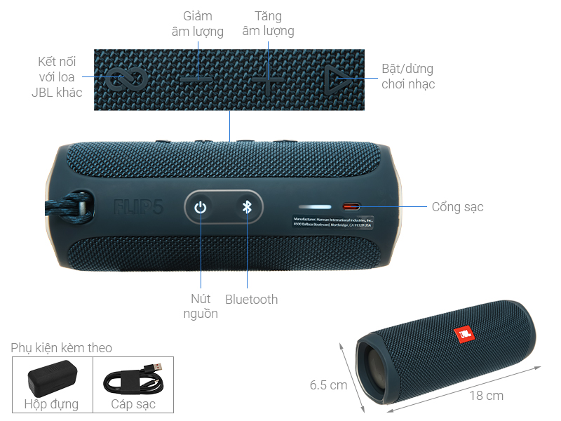 LOA JBL FLIP 5 2 Chú thích các nút của Loa Bluetooth JBL Flip 5