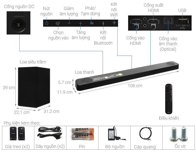 Bộ loa thanh LG SP8A 440W