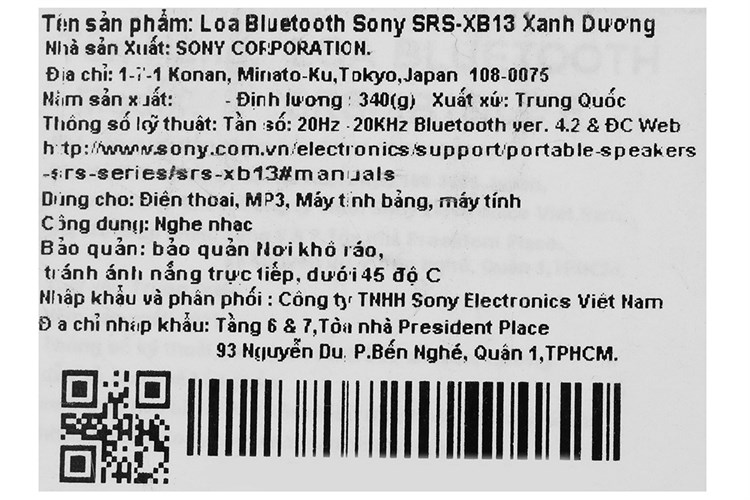 Loa Bluetooth Sony SRS-XB13 Màu Xanh Dương