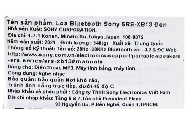 Loa Bluetooth Sony SRS-XB13 Màu Đen