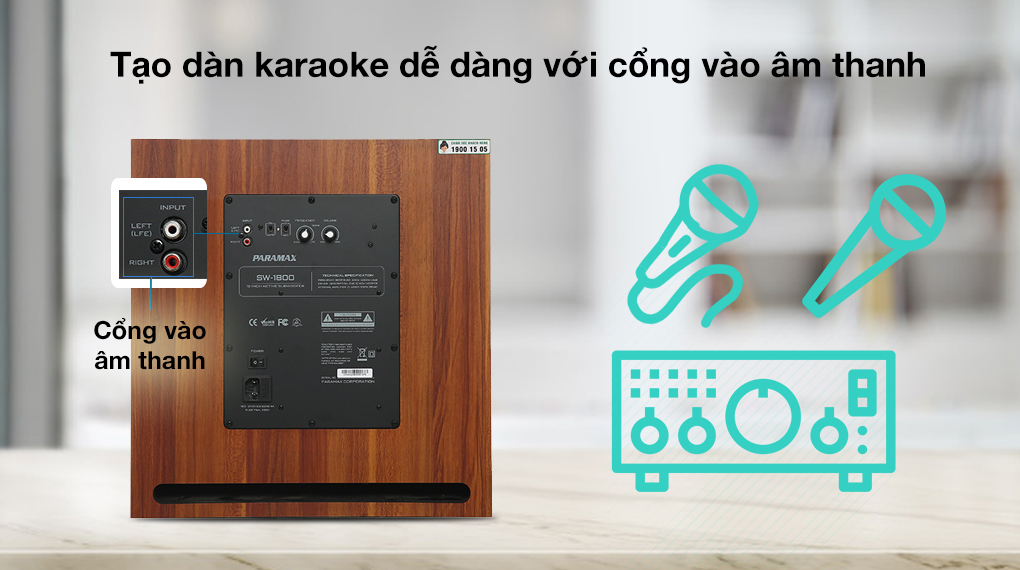 Loa Siêu Trầm Paramax SW-1800 - Tạo dàn Karaoke dễ dàng với cổng vào âm thanh thiết kế ở mặt sau của loa