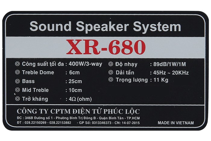 Cặp loa karaoke Zenbos XR-680 400W Màu Đen - Xám