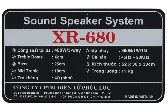 Cặp loa karaoke Zenbos XR-680 400W Màu Đen - Xám