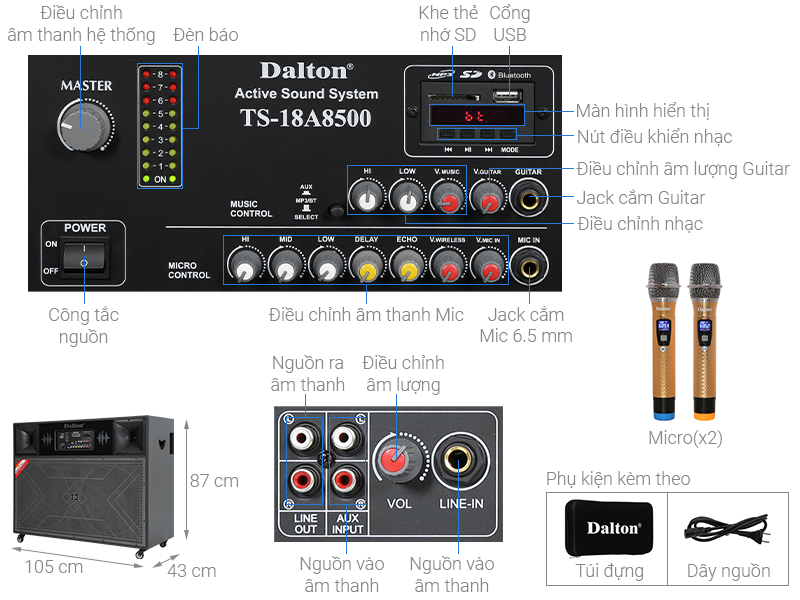 Loa điện karaoke Dalton TS-18A8500 3000W