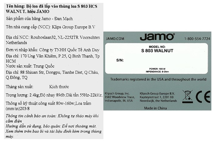 Bộ loa Jamo S803 HCS Walnut 400W Màu Nâu đậm
