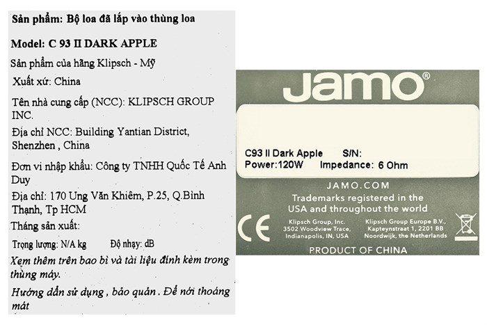 Cặp loa Jamo C 93 II Dark Apple 240W Màu Đen - nâu