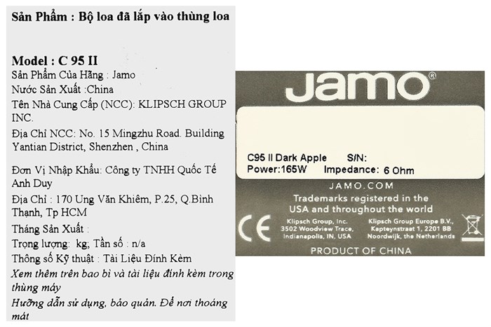Cặp loa Jamo C 95 II Dark Apple 330W Màu Đen - nâu
